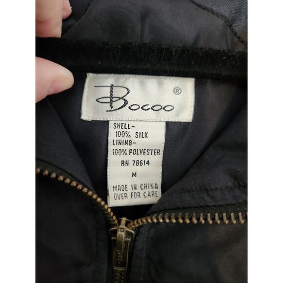 Vintage Bocoo Black Full-Zip 80s 90s 100% Silk Jacket Windbreaker Lined M‎ Beads - Picture 8 of 10